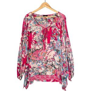 Tolani 100% Silk Blouse Pink Abstract Geometric 3X